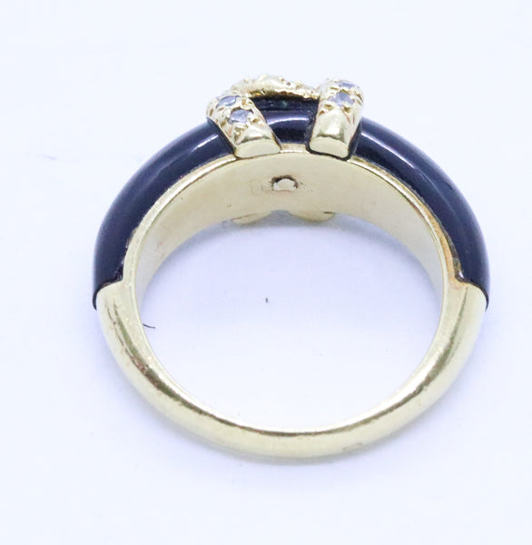 CARTIER PARIS 18 KT GOLD DOUBLE C DIAMONDS & ONYX VINTAGE DECO RING