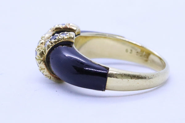 CARTIER PARIS 18 KT GOLD DOUBLE C DIAMONDS & ONYX VINTAGE DECO RING