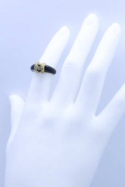 CARTIER PARIS 18 KT GOLD DOUBLE C DIAMONDS & ONYX VINTAGE DECO RING