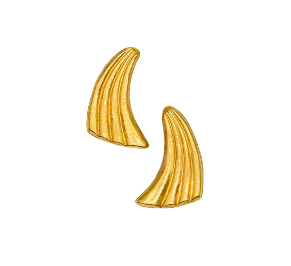 -Lalaounis 1970 The Dawn Of Art Clips On Earrings In Hammered 18Kt Yellow Gold