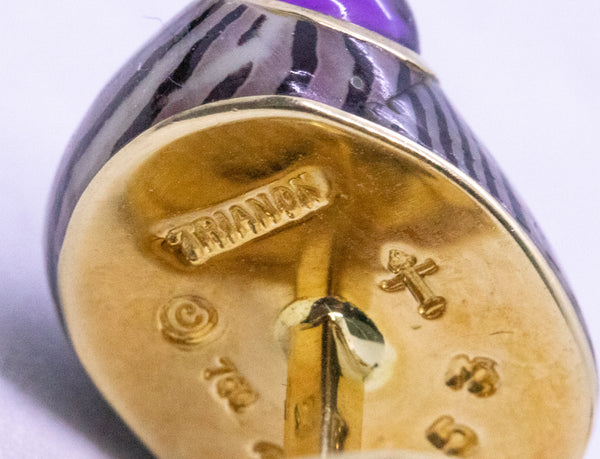 SEAMAN SCHEPPS, TRIANON 18 KT GOLD CUFFLINKS SHELL WITH AMETHYST