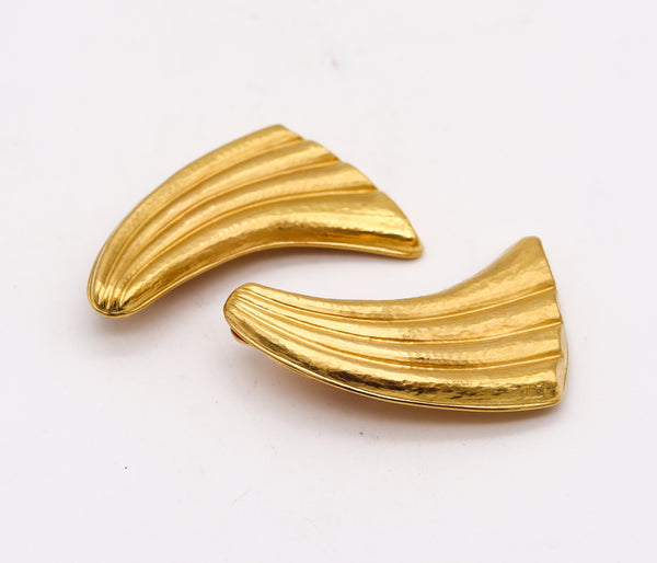 -Lalaounis 1970 The Dawn Of Art Clips On Earrings In Hammered 18Kt Yellow Gold