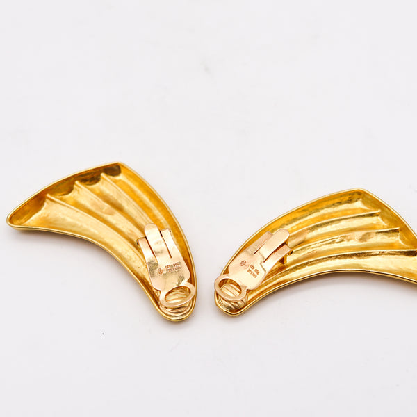 -Lalaounis 1970 The Dawn Of Art Clips On Earrings In Hammered 18Kt Yellow Gold