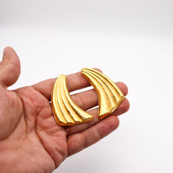 -Lalaounis 1970 The Dawn Of Art Clips On Earrings In Hammered 18Kt Yellow Gold