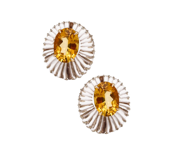 -Seaman Schepps 1970 Fluted Rock Quartz Earrings In 14Kt Yellow Gold With 79.32 Cts Citrines