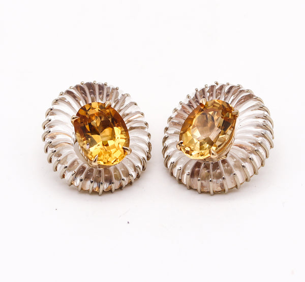 -Seaman Schepps 1970 Fluted Rock Quartz Earrings In 14Kt Yellow Gold With 79.32 Cts Citrines