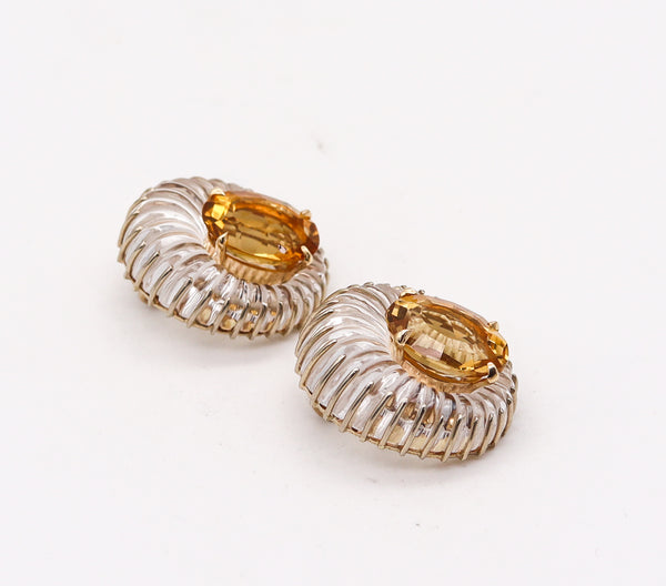 -Seaman Schepps 1970 Fluted Rock Quartz Earrings In 14Kt Yellow Gold With 79.32 Cts Citrines