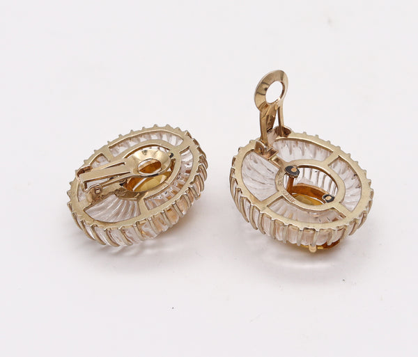 -Seaman Schepps 1970 Fluted Rock Quartz Earrings In 14Kt Yellow Gold With 79.32 Cts Citrines