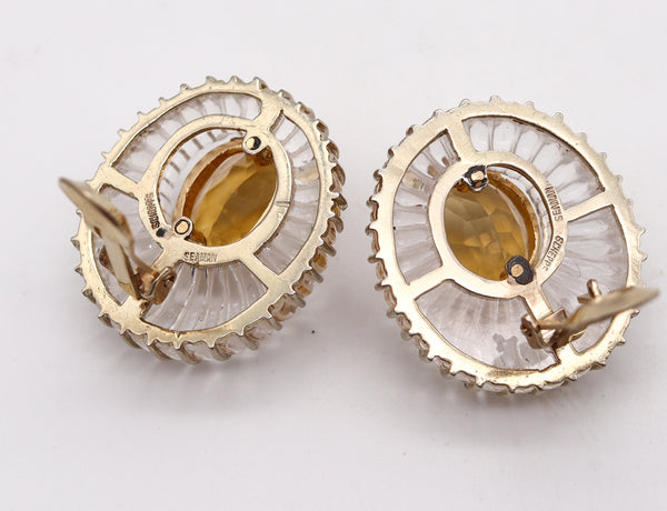 -Seaman Schepps 1970 Fluted Rock Quartz Earrings In 14Kt Yellow Gold With 79.32 Cts Citrines