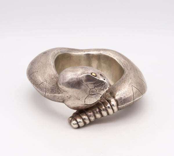 Navajo 1970 Statement Bold Stylized Snake Bracelet In 925 Sterling Silver And 18Kt Gold