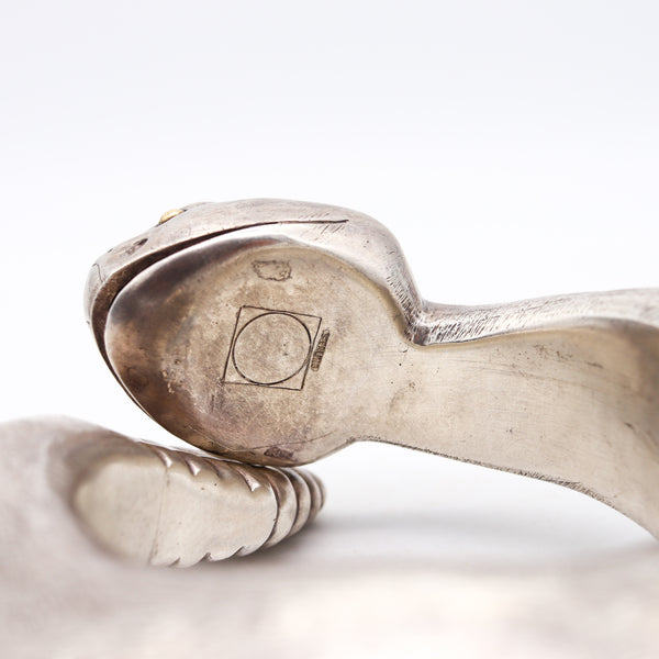 Navajo 1970 Statement Bold Stylized Snake Bracelet In 925 Sterling Silver And 18Kt Gold