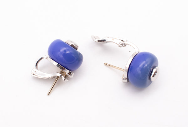 MARINA B. BVLGARI MILANO 18 KT WHITE GOLD CARDAN EARRINGS WITH BLUE CHALCEDONY