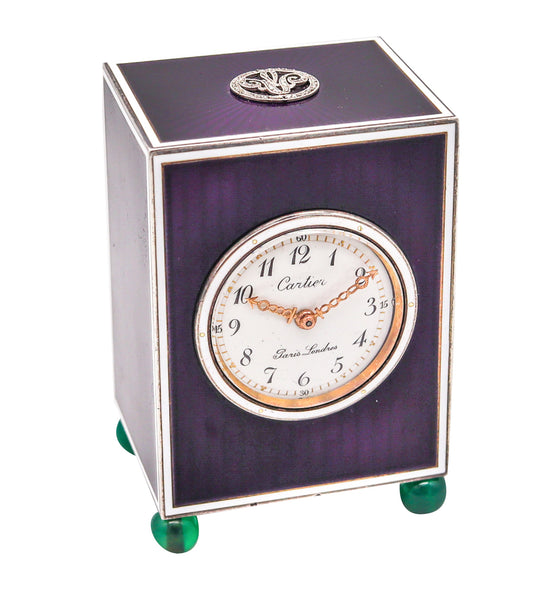 Cartier Paris London 1905 Belle Epoque Enamel Desk clock In 18kt Gold Platinum Silver With Gems