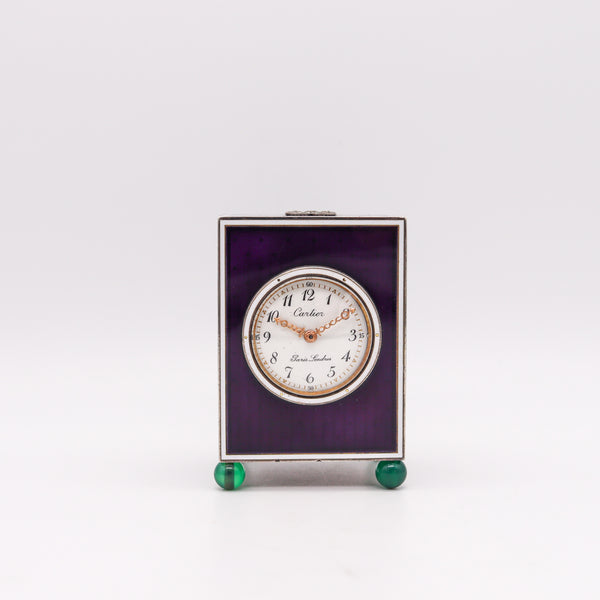 Cartier Paris London 1905 Belle Epoque Enamel Desk clock In 18kt Gold Platinum Silver With Gems