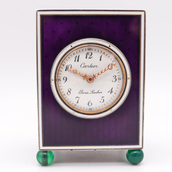 Cartier Paris London 1905 Belle Epoque Enamel Desk clock In 18kt Gold Platinum Silver With Gems