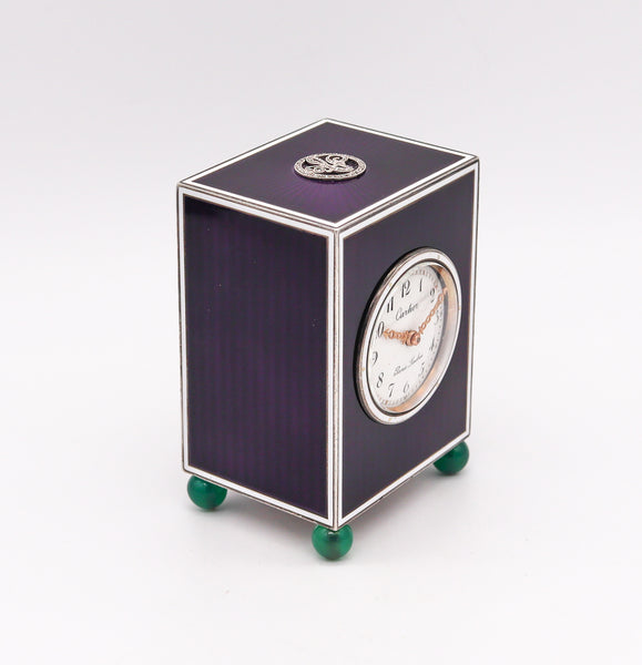 Cartier Paris London 1905 Belle Epoque Enamel Desk clock In 18kt Gold Platinum Silver With Gems