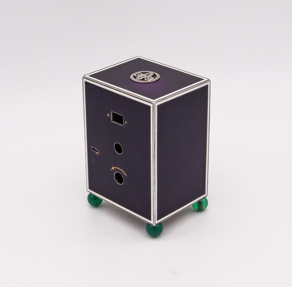 Cartier Paris London 1905 Belle Epoque Enamel Desk clock In 18kt Gold Platinum Silver With Gems