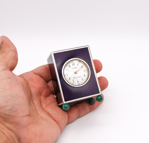 Cartier Paris London 1905 Belle Epoque Enamel Desk clock In 18kt Gold Platinum Silver With Gems