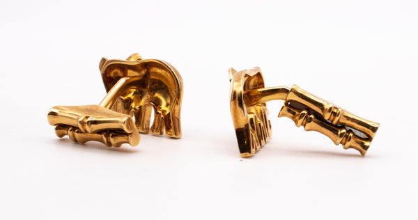 CARTIER PARIS 18 KT YELLOW GOLD ELEPHANTS CUFFLINKS WITH GEMSTONES