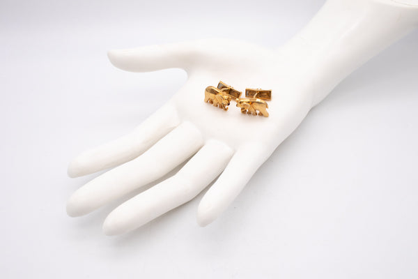 CARTIER PARIS 18 KT YELLOW GOLD ELEPHANTS CUFFLINKS WITH GEMSTONES