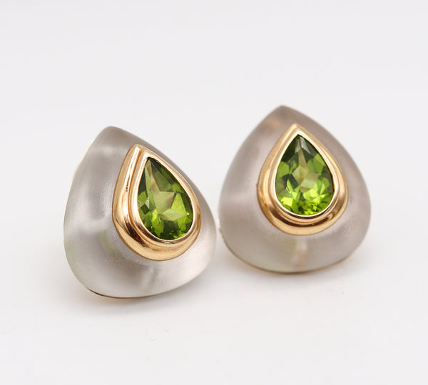 -Maz 1970 Bartholomew Mazza Modernist Earrings In 14Kt Gold With Rock Quartz And Peridot