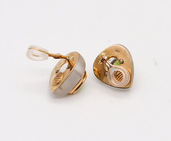 -Maz 1970 Bartholomew Mazza Modernist Earrings In 14Kt Gold With Rock Quartz And Peridot