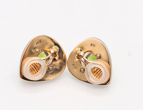 -Maz 1970 Bartholomew Mazza Modernist Earrings In 14Kt Gold With Rock Quartz And Peridot