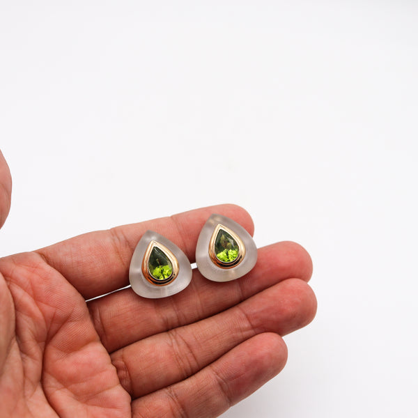 -Maz 1970 Bartholomew Mazza Modernist Earrings In 14Kt Gold With Rock Quartz And Peridot
