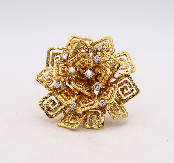-Hammerman Brothers 1960 Geometric Cocktail Ring In 18Kt Gold With VS Diamonds