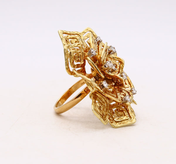 -Hammerman Brothers 1960 Geometric Cocktail Ring In 18Kt Gold With VS Diamonds