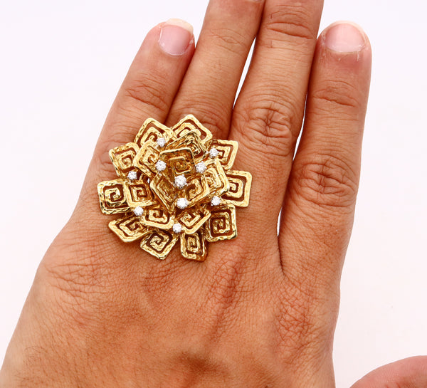 -Hammerman Brothers 1960 Geometric Cocktail Ring In 18Kt Gold With VS Diamonds