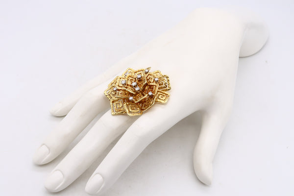 -Hammerman Brothers 1960 Geometric Cocktail Ring In 18Kt Gold With VS Diamonds