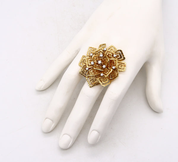 -Hammerman Brothers 1960 Geometric Cocktail Ring In 18Kt Gold With VS Diamonds