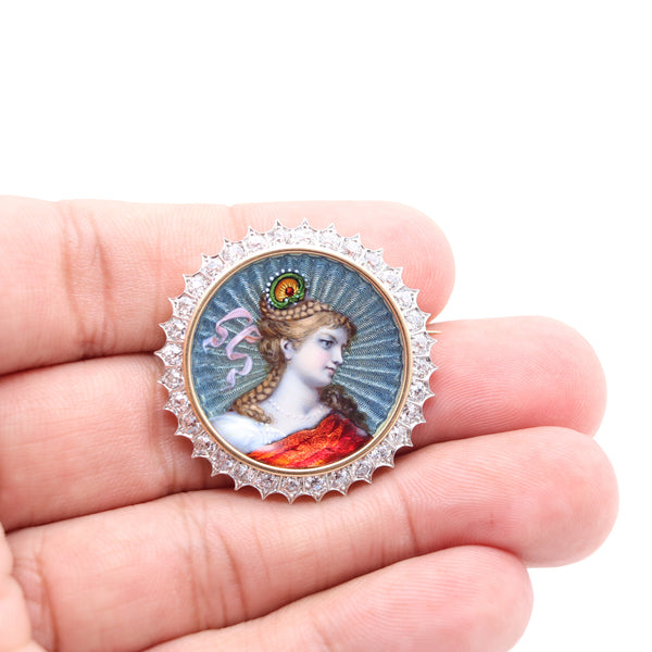 Edwardian 1905 Fabulous Guilloche Pendant Brooch In 18Kt Gold Platinum With 2.56 Cts Diamonds