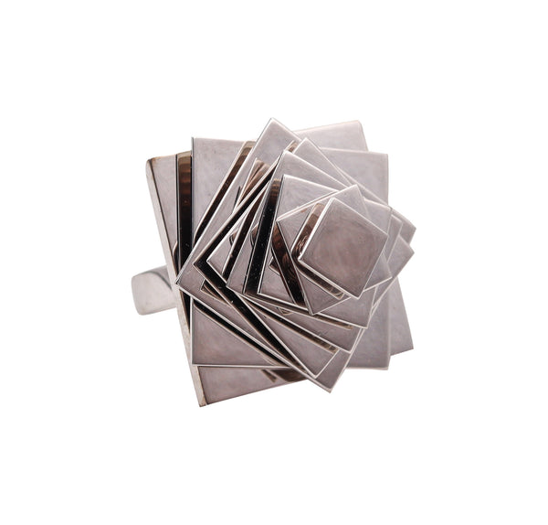 Pol Bury Belgium 1968-2002 Rare Sculptural Kinetic Platforms Ring In 18Kt White Gold