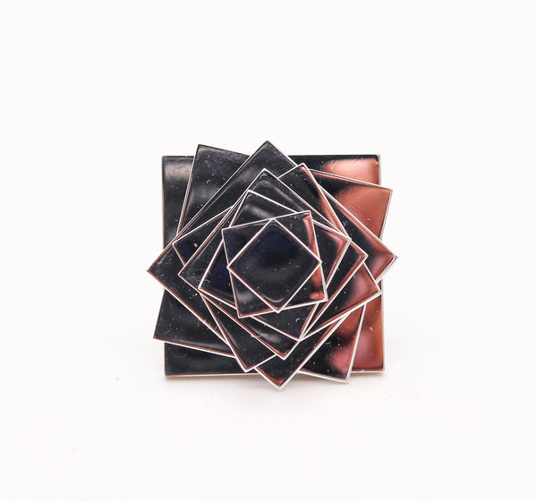 Pol Bury Belgium 1968-2002 Rare Sculptural Kinetic Platforms Ring In 18Kt White Gold