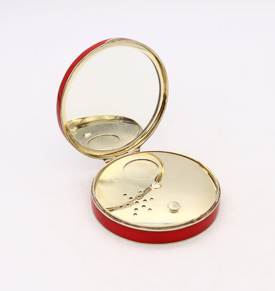 *Tiffany & Co 1930 Enameled Art deco compact box in 14 kt gold & Platinum with diamonds
