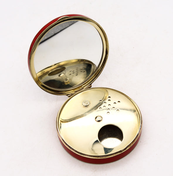 *Tiffany & Co 1930 Enameled Art deco compact box in 14 kt gold & Platinum with diamonds