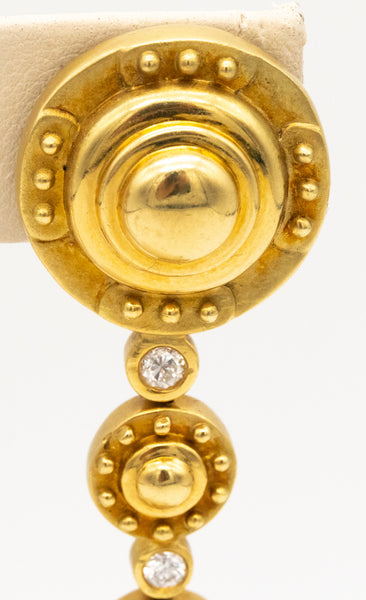 SEIDENGANG 18 KT GOLD ETRUSCAN LONG EARRINGS WITH VS ROUND DIAMONDS