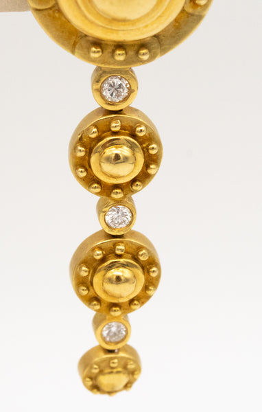 SEIDENGANG 18 KT GOLD ETRUSCAN LONG EARRINGS WITH VS ROUND DIAMONDS