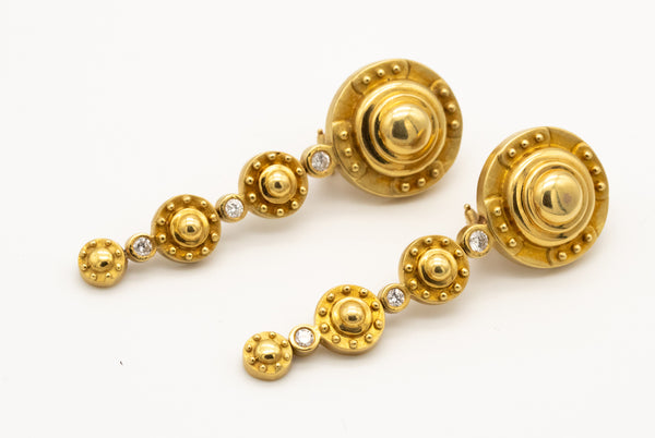 SEIDENGANG 18 KT GOLD ETRUSCAN LONG EARRINGS WITH VS ROUND DIAMONDS