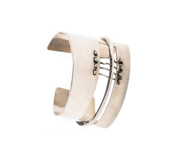Ed Wiener 1950 New York Constructivist Sculptural Cuff Bracelet In .925 Sterling Silver