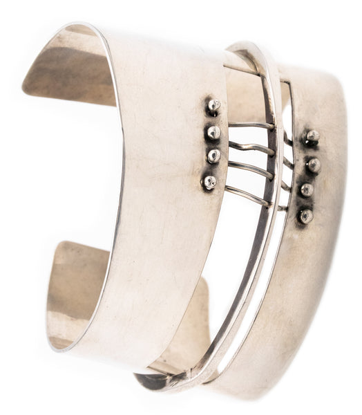 Ed Wiener 1950 New York Constructivist Sculptural Cuff Bracelet In .925 Sterling Silver