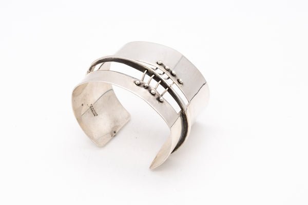 Ed Wiener 1950 New York Constructivist Sculptural Cuff Bracelet In .925 Sterling Silver
