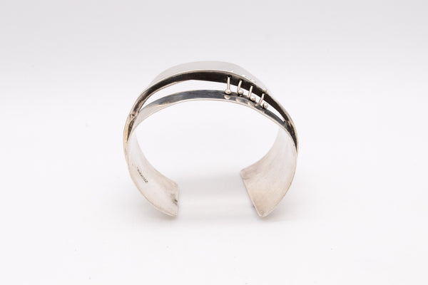 Ed Wiener 1950 New York Constructivist Sculptural Cuff Bracelet In .925 Sterling Silver