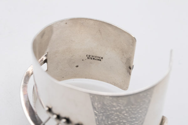 Ed Wiener 1950 New York Constructivist Sculptural Cuff Bracelet In .925 Sterling Silver