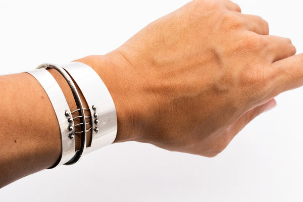 Ed Wiener 1950 New York Constructivist Sculptural Cuff Bracelet In .925 Sterling Silver