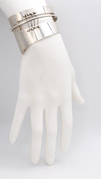 Ed Wiener 1950 New York Constructivist Sculptural Cuff Bracelet In .925 Sterling Silver