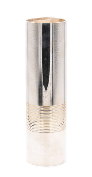 Lino Sabattini For Fiat Italia 1970 Geometric Cylinder Tall Vase In Sterling Silver