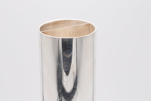 Lino Sabattini For Fiat Italia 1970 Geometric Cylinder Tall Vase In Sterling Silver